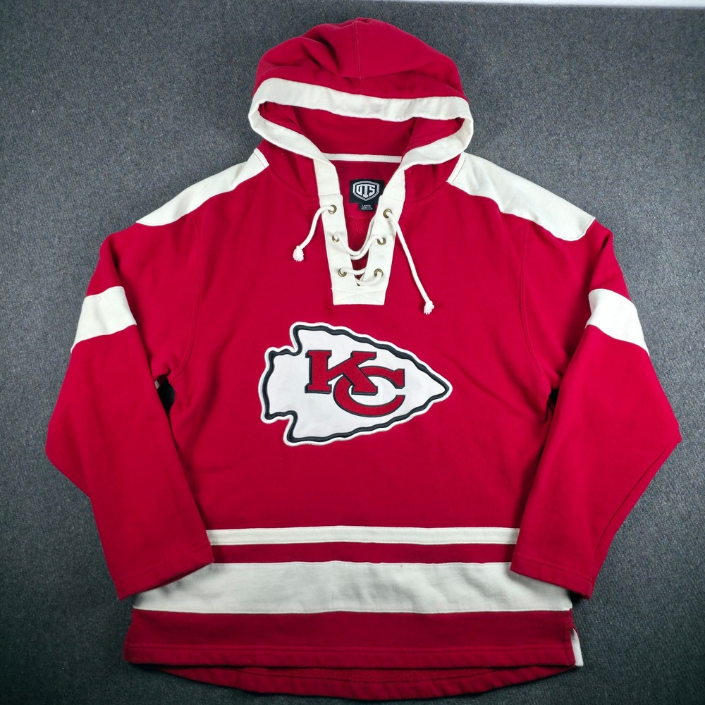 Kansas City Chiefs Lace Up Hoodie OTS Mens Large Red Hockey Style NFL Pullover
